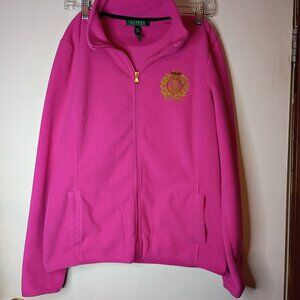 Lauren Ralph Lauren Hot Pink Full Zip Fleece Jacket Crescent with Pockets